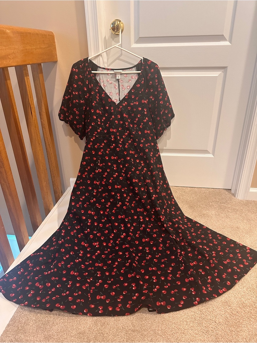 Ava & Viv Black Maxi Dress with Red cherry Print size XXL - Picture 3 of 8